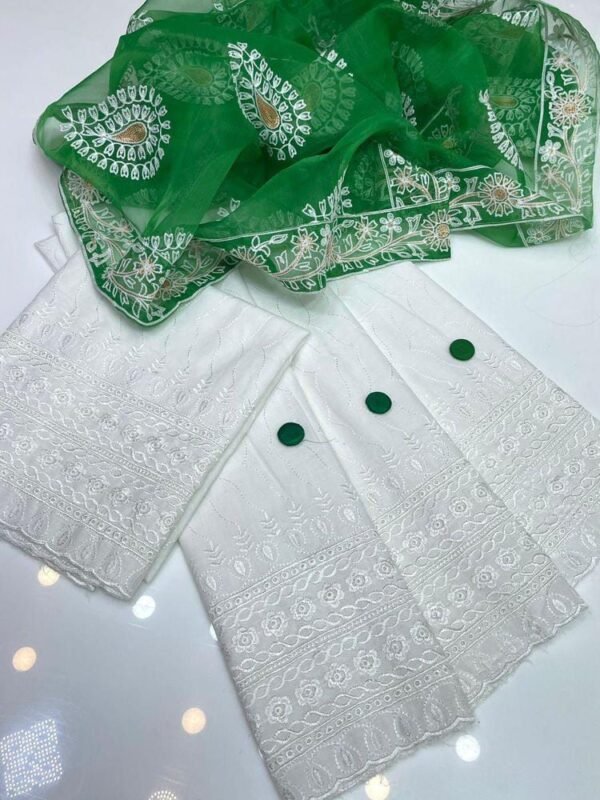 Elegant 3 Pcs Women’s Unstitched Chikankari Embroidered Suit - Image 2