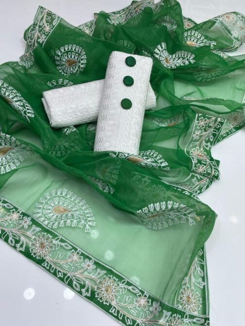 Elegant 3 Pcs Women’s Unstitched Chikankari Embroidered Suit - Image 4