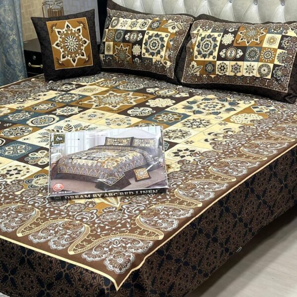 4 Pcs Crystal Cotton Printed Double Bedsheet - Image 3