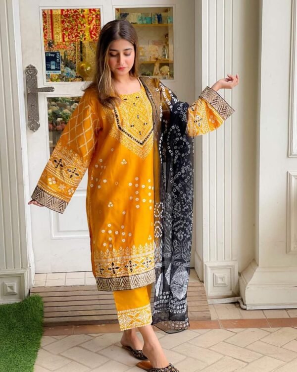 3pcs Embroidery Chunri Silk Mirror Work Suit