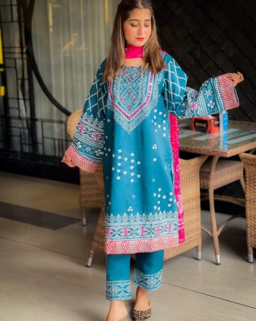 Stunning 3pcs Embroidery Chunri Silk Mirror Work Suit – Festive Elegance Redefined - Image 11