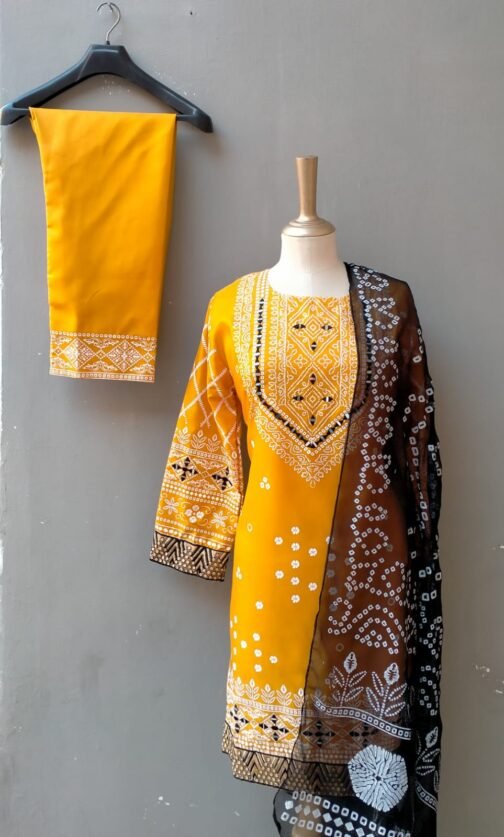 Stunning 3pcs Embroidery Chunri Silk Mirror Work Suit – Festive Elegance Redefined - Image 2