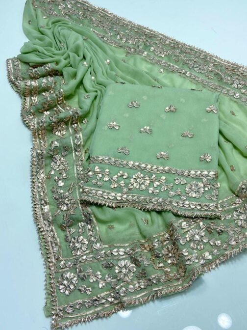 2 Pcs Women’s Unstitched Chiffon Embroidered Suit - Elegance in Every Thread - Image 9