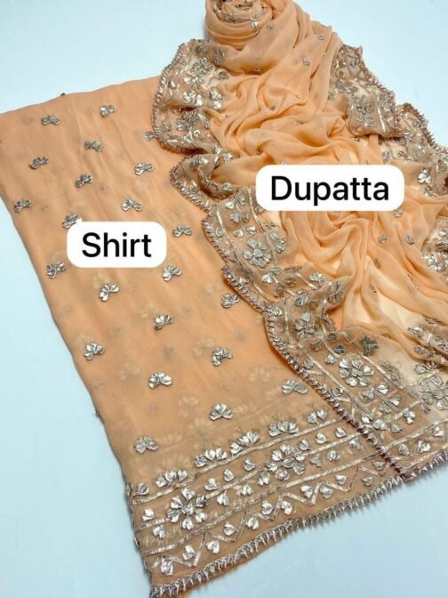 2 Pcs Women’s Unstitched Chiffon Embroidered Suit - Elegance in Every Thread - Image 10