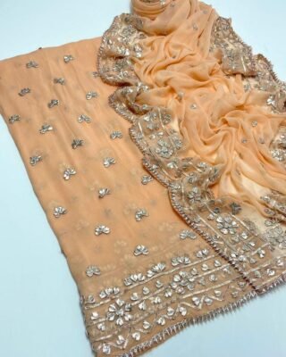 2 Pcs Women’s Unstitched Chiffon Embroidered Suit - Elegance in Every Thread