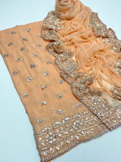 2 Pcs Women’s Unstitched Chiffon Embroidered Suit - Elegance in Every Thread
