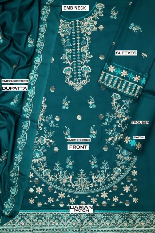 Farasha 3 Pcs Unstitched Dhanak Embroidered Suit - Image 2