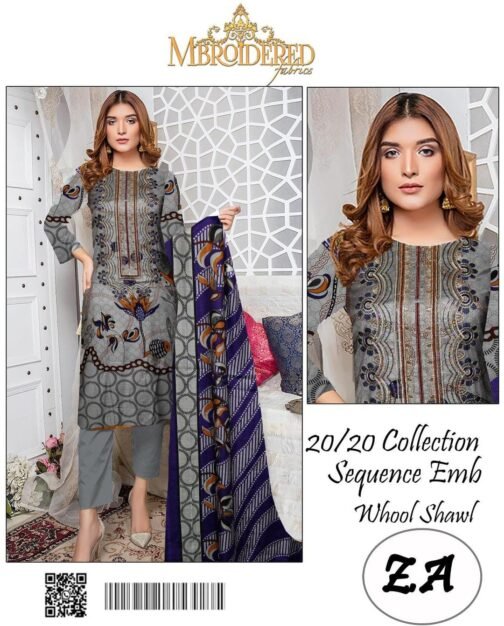 3 Pcs Women’s Unstitched Dhanak Printed Embroidered Suit
