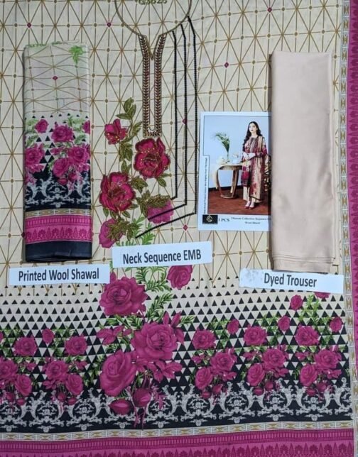 3 Pcs Women’s Unstitched Dhanak Printed Embroidered Suit - Pakistani Elegance - Image 2