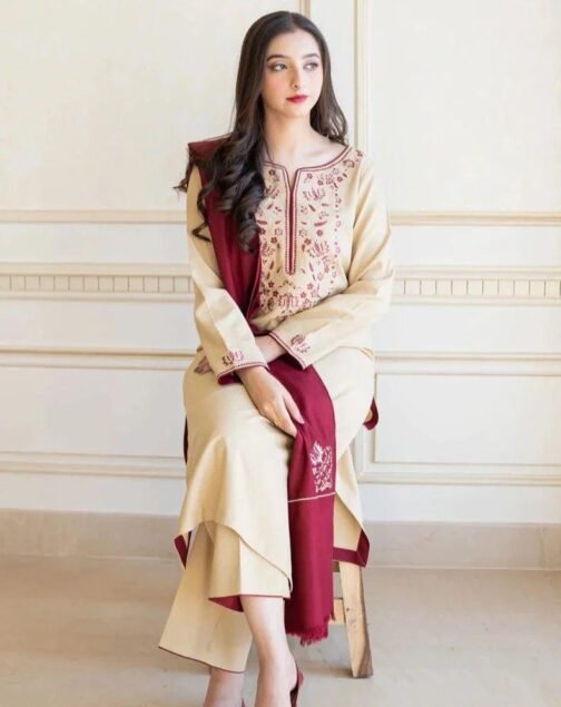 Aisling 3 Pcs Unstitched Dhanak Embroidered Suit - Image 2