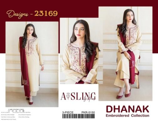 Aisling 3 Pcs Unstitched Dhanak Embroidered Suit