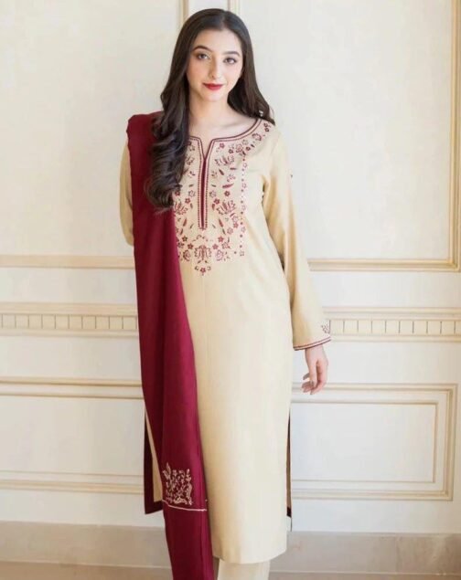 Aisling 3 Pcs Unstitched Dhanak Embroidered Suit - Image 3