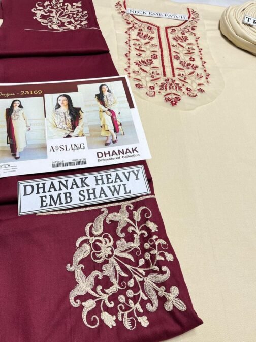 Aisling 3 Pcs Unstitched Dhanak Embroidered Suit - Image 4