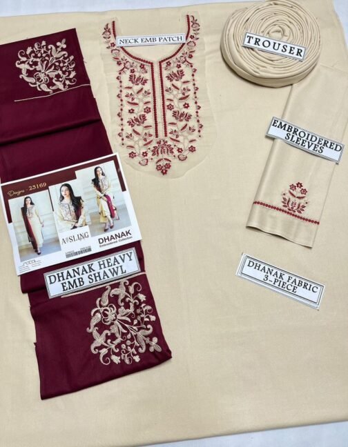 Aisling 3 Pcs Unstitched Dhanak Embroidered Suit - Image 5