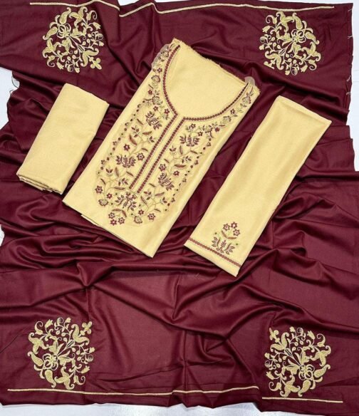 Aisling 3 Pcs Unstitched Dhanak Embroidered Suit - Image 6