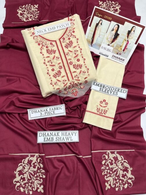 Aisling 3 Pcs Unstitched Dhanak Embroidered Suit - Image 7