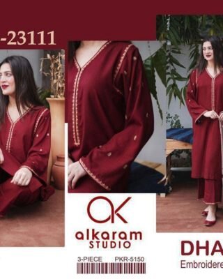 3 Pcs Unstitched Dhanak Embroidered Suit
