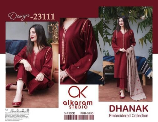 3 Pcs Unstitched Dhanak Embroidered Suit