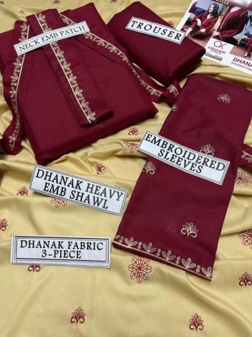 3 Pcs Unstitched Dhanak Embroidered Suit - Image 2