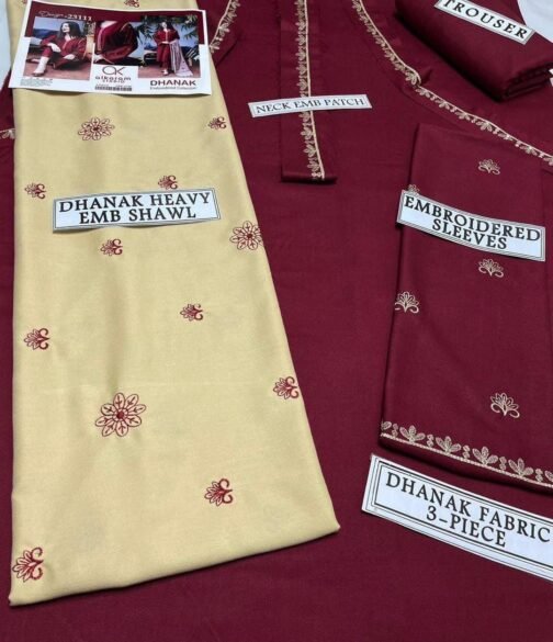 3 Pcs Unstitched Dhanak Embroidered Suit - Image 3
