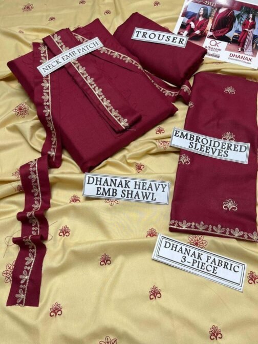 3 Pcs Unstitched Dhanak Embroidered Suit - Image 4