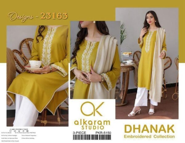 3 Pcs Unstitched Dhanak Embroidered Suit