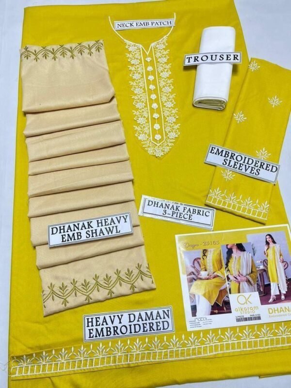 3 Pcs Unstitched Dhanak Embroidered Suit - Image 3