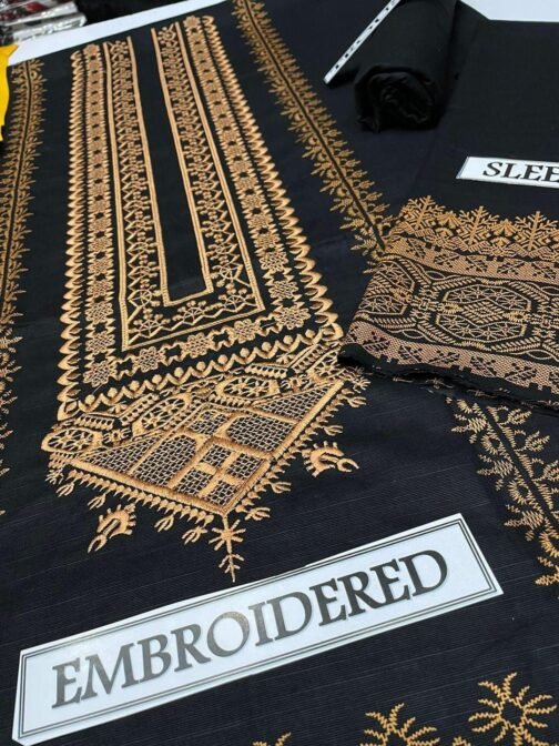 3 Pcs Unstitched Khaddar Printed Embroidered Suit - Image 3