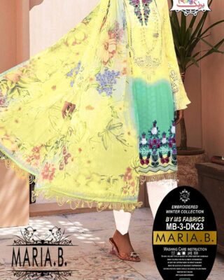 3 Pcs Dhanak Printed Embroidered Suit