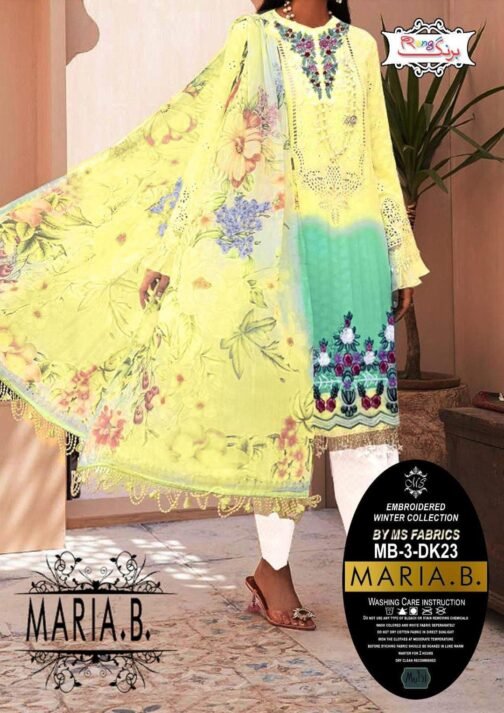 3 Pcs Dhanak Printed Embroidered Suit