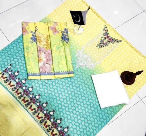 3 Pcs Dhanak Printed Embroidered Suit - Image 4