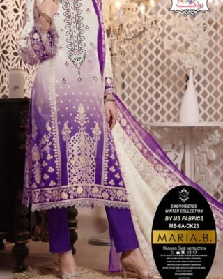 3 Pcs Unstitched Dhanak Printed Embroidered Suit