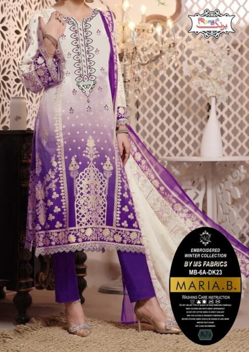 3 Pcs Unstitched Dhanak Printed Embroidered Suit