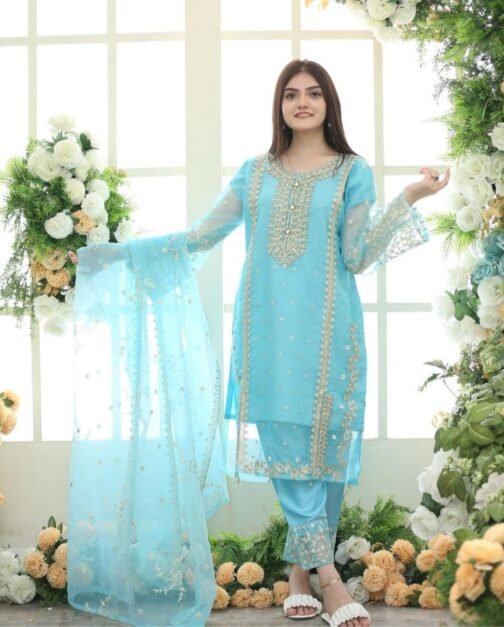 3pc Fancy Organza Embroidery Shirt - Elegant Pakistani Fashion