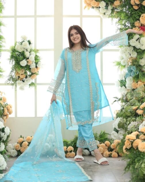 3pc Fancy Organza Embroidery Shirt - Elegant Pakistani Fashion - Image 2