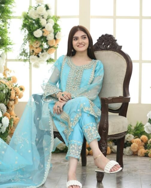 3pc Fancy Organza Embroidery Shirt - Elegant Pakistani Fashion - Image 3