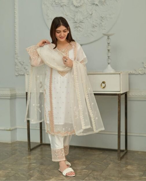 3pc Fancy Organza Embroidery Shirt - Elegant Pakistani Fashion - Image 4