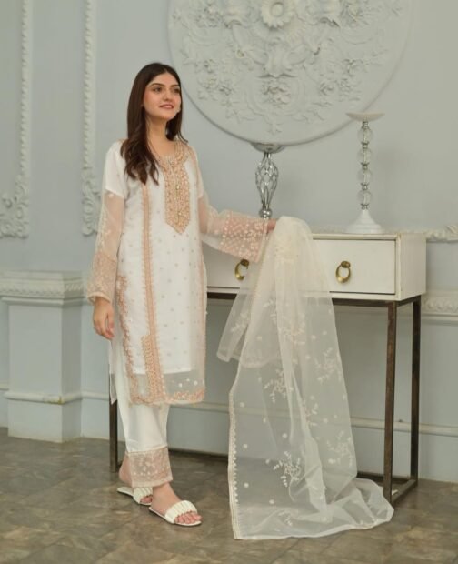 3pc Fancy Organza Embroidery Shirt - Elegant Pakistani Fashion - Image 5