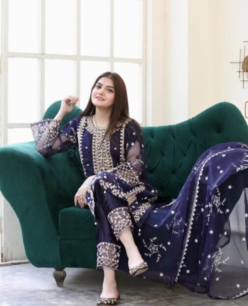 3pc Fancy Organza Embroidery Shirt - Elegant Pakistani Fashion - Image 7
