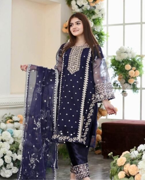 3pc Fancy Organza Embroidery Shirt - Elegant Pakistani Fashion - Image 9