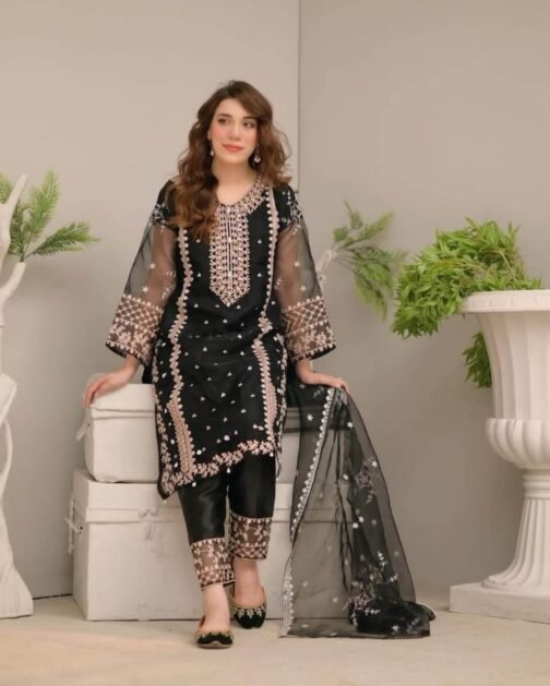 3pc Fancy Organza Embroidery Shirt - Elegant Pakistani Fashion - Image 10