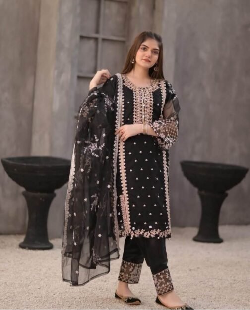 3pc Fancy Organza Embroidery Shirt - Elegant Pakistani Fashion - Image 11