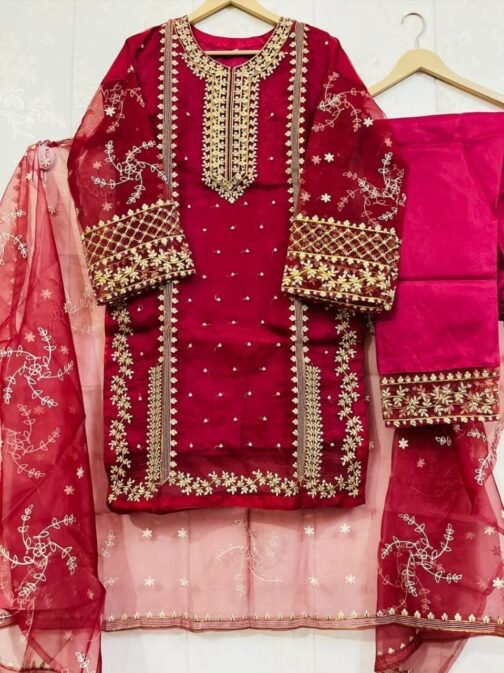3pc Fancy Organza Embroidery Shirt - Elegant Pakistani Fashion - Image 12