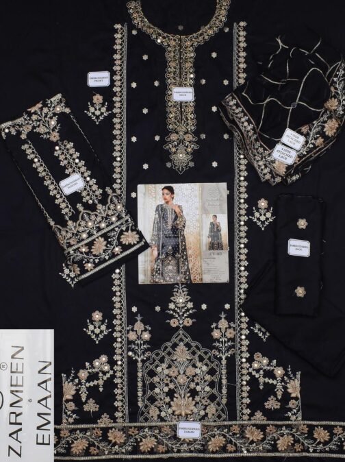 Zarmeen & Emaan 3 Pcs Unstitched Viscose Wedding Embroidered Suit - Elegant Pakistani Wedding Wear - Image 3