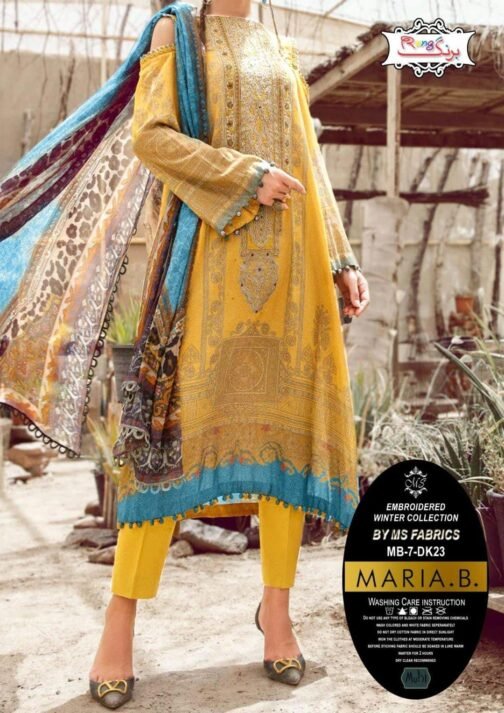3 Pcs Unstitched Dhanak Printed Embroidered Suit – Elegant Pakistani Fashion