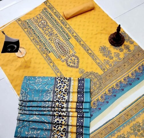3 Pcs Unstitched Dhanak Printed Embroidered Suit – Elegant Pakistani Fashion - Image 2