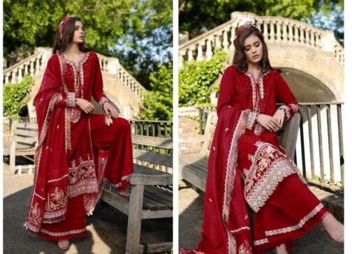 Zarmeen & Emaan 3 Pcs Unstitched Viscose Embroidered Suit