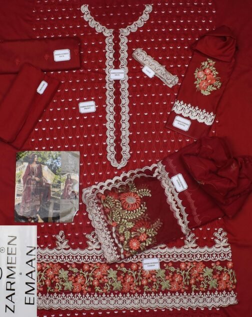Zarmeen & Emaan 3 Pcs Unstitched Viscose Embroidered Suit - Image 3