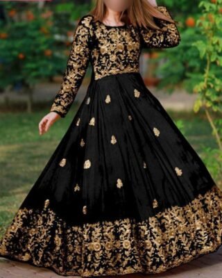 2 Pcs Women’s Stitched Shamoz Silk Zari Tilla Embroidered Maxi