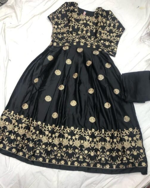 2 Pcs Women’s Stitched Shamoz Silk Zari Tilla Embroidered Maxi - Image 2
